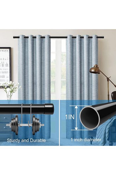 Generic 1" Curtain Rod 48 to 84 Inch, Black Extra Long Curtain Rods for Windows Set Heavy Duty Stainless St