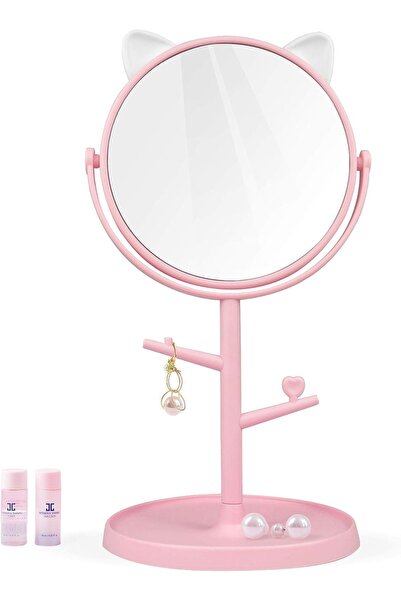 Arabest Makeup Mirror with Cat Ears, 360° Rotation Standing Cosmetic Mirror f...