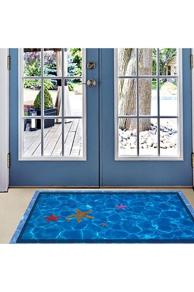 Generic HALAMODO Blue Swimming Pool Starfish 3D Floor Sticker for Bathroom Toilet Kitchen Living Room Porch