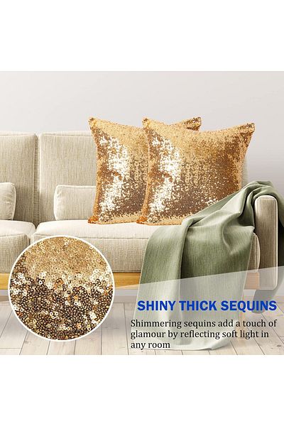 Generic BSSN Gold Sequin Pillow Covers Set of 4-18x18 Shiny Luxury Decorative Cushion Cases with Hidden Zip