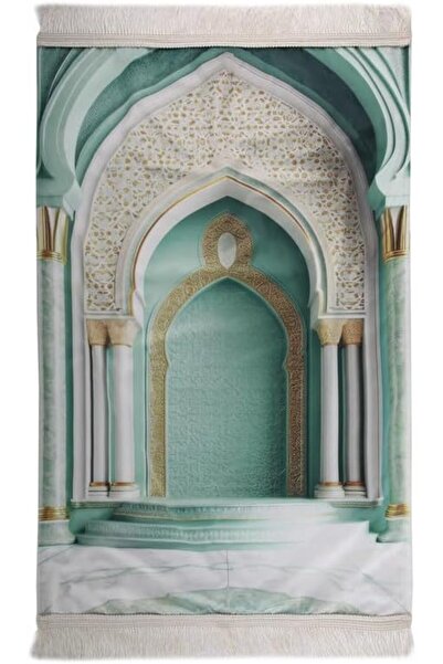 Generic Velvet Prayer Rug with Rug Bag | Soft Velvet Material | Green x Cream...