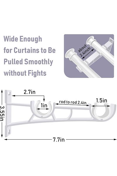 Generic Oasisgalore Curtain Rod Bracket Double Curtain Rod Holder White Set of 3 Heavy Duty Curtain Rod Bra