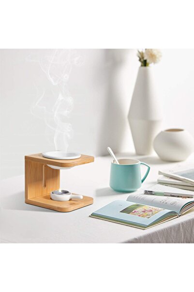 Khazna Wooden Essential Oil Burner with Ceramic Bowl - Tealight Wax Melt Heater (2 Pack)
