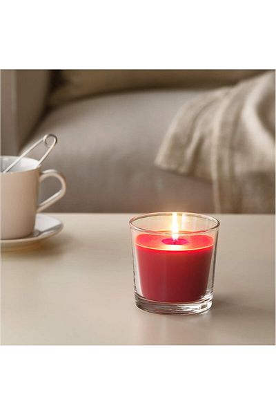 Generic شمعة معطرة من ايكيا في كأس، توت أحمر، أحمر