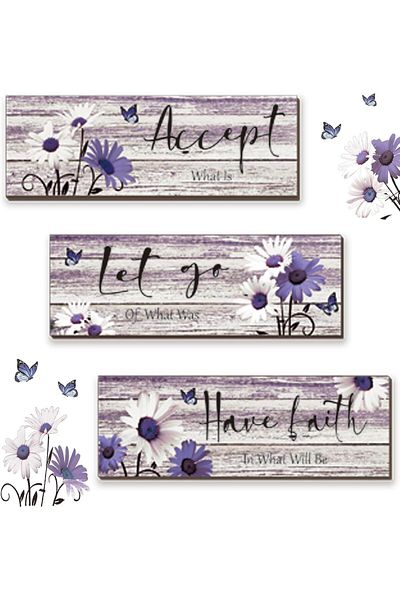 Generic ZINYAZHE 3 Pcs Farmhouse Bathroom Wall Decor Purple Daisy Floral Flowers and Butterfly Purple Bathr