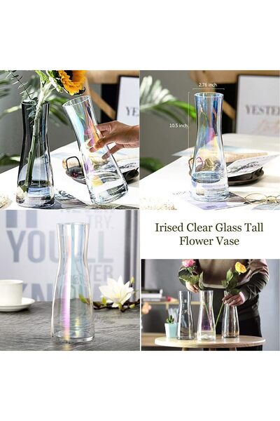 SYOSI Irised Clear Glass Tall Flower Vase, Thick Bottom, 10 Inch Decorative Vase