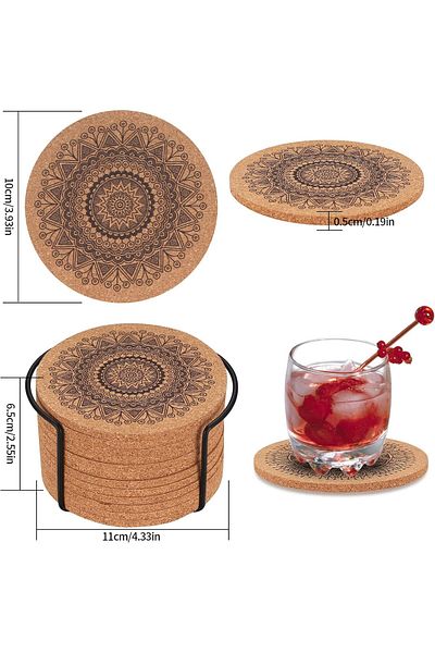 Generic 12 Pcs Cork Cups Coasters for Table,Drinks Coasters Holder Round Restaurant Warm Dining Mat