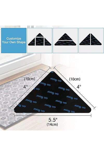Generic DOUKI 12 Pcs Non Slip Rug Pads for Hardwood Floors and Tiles, Reusable and Washable, Black, 4'' x 4