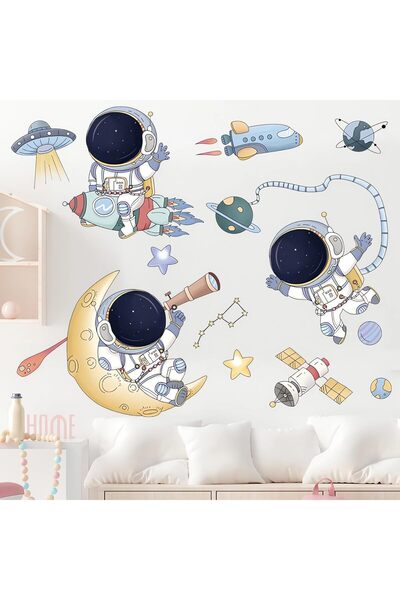 EXCEFORE ملصقات حائط رواد الفضاء - رسوم متحركة فضائية قابلة للإزالة، قابلة لل...