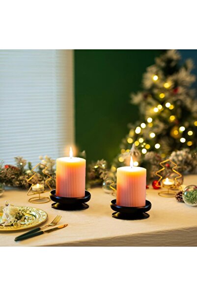 NALACAL Set of 2 Black Iron Pillar Candle Holders with Spike, 3.6"/9cm Diameter