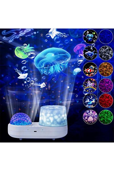 EXCEFORE جهاز عرض ضوئي ليلي مزود بـ 6 أفلام و10 ألوان للأمواج، وإضاءة المحيط،...