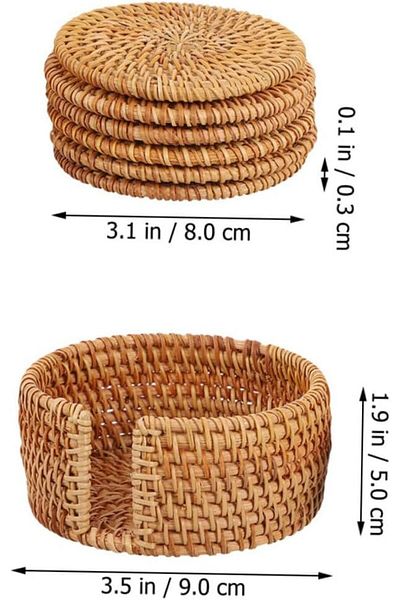 Generic 1 Set Rattan Coasters Rattan Placemat Coffee Cup Coaster Round Rattan Cup Holder Rustic Woven Coast