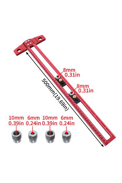 GDART Th-500mm Woodworking 2 In 1 Drilling Positioning Scoring Ruler Aluminum Scriber Marking T Square Dow