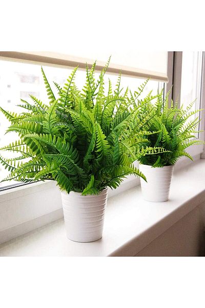 Generic Lifelike Artificial Boston Fern – Large Faux Greenery for Outdoor Planters, UV-Resistant Tropical B