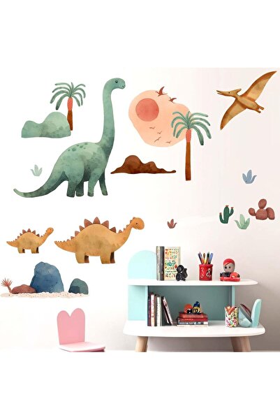 Amimagen ملصقات جدارية بألوان مائية على شكل ديناصور - ملصقات جدارية لغرفة الأ...