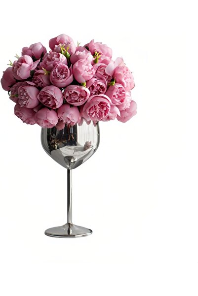 Arabest Set of 1 Faux Silk Peonies Flowers in Vase, 1 Goblets and 1 Bunches o...