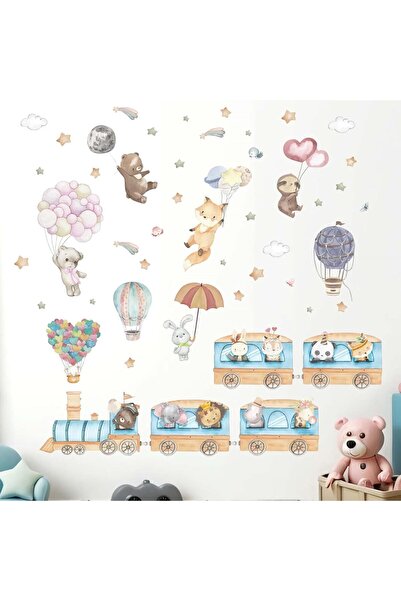 Amimagen ملصقات حائط على شكل منطاد هواء ساخن للحيوانات - فيل، أسد، زرافة، قطا...