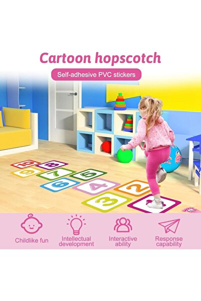 Generic Trezalmyx 10-piece Number Grid Stickers with Kids Footprint — Hopscotch Wall Decals