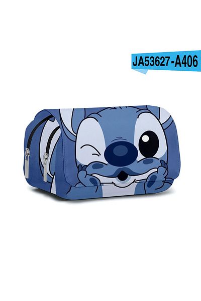 BANDAI D Stitch Cartoon Pen Bag Fully Printed Flap Stationery Box Cartoon Large Capacity Pencil Case Cute .
