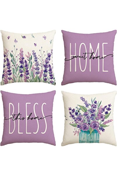 Arabest أغطية وسائد من 4 قطع بتصميم "هوم سويت هوم" بلون اللافندر الأرجواني، م...