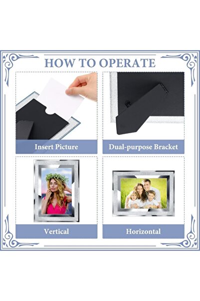 AZONEE 8 Pcs 4x6 Glass Picture Frames - Sparkling Crystal Silver Tabletop Holders