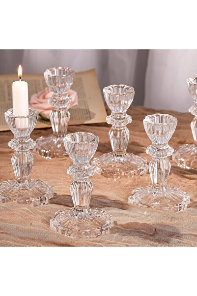 Generic Simeitol Clear Glass Taper Candle Holders, Crystal Long Tapers Set of 6