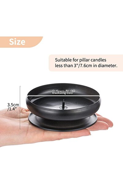 NALACAL Set of 2 Black Iron Pillar Candle Holders with Spike, 3.6"/9cm Diameter