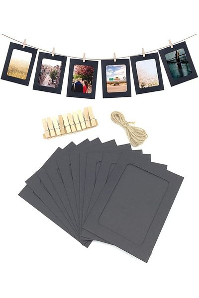 Generic ELECDON Kraft Paper Cardboard Photo Frame with Wooden Clips and String, Wall Decoration DIY Picture