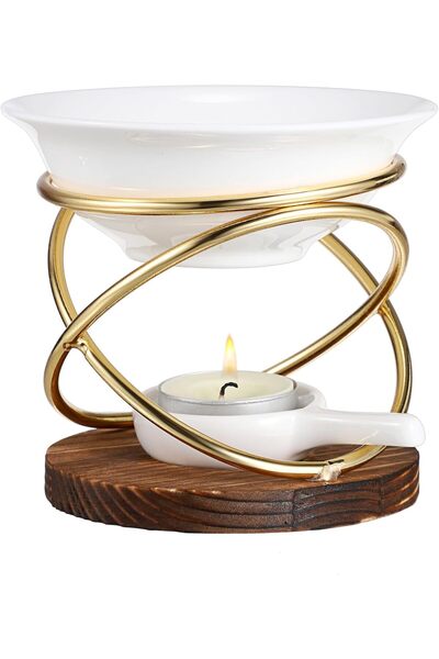 NALACAL Metal Wooden Wax Melt Burner with 100ml Ceramic Bowl, Aromatherapy Oil Diffuser