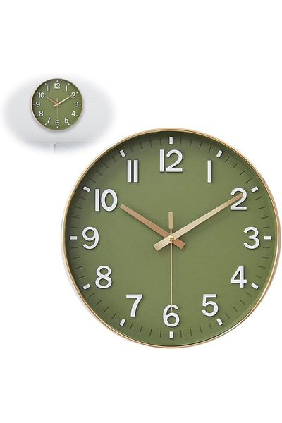Generic Azonee 12-Inch Silent Non-Ticking Modern Wall Clock, Olive Green and Gold, for Living Room, Bedroom