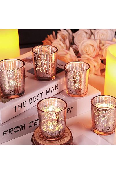Generic Votive Candle Holders Set of 12, Speckled Mercury Rose Gold Candle Holders for Wedding Centerpiece