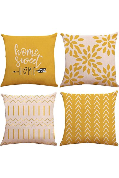ELECDON Throw Pillow Covers Set of 4 18x18 (45x45 cm) Yellow Linen