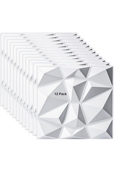 Generic Kncevren 3D Wall Panel, 12 Pack Diamond Design PVC Textured Wall Panels for Living Room, Bedroom or