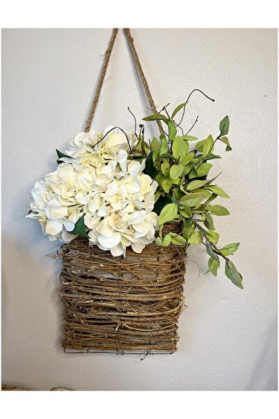 Generic Cream Hydrangea Door Hanger Basket Wreath Wildflowe Hanging Basket Wr...