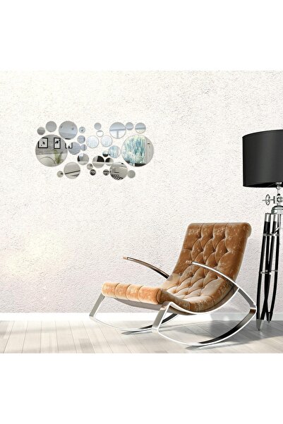 Slasa 32-Piece Acrylic Round Wall Stickers - Decorative Adhesive Silver Mirrors
