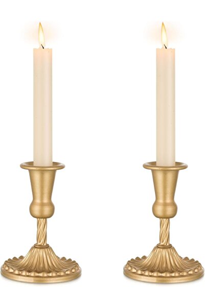 007 KASTWAVE Gold Copper Candlestick Holders — Set of 2 Taper Candle Holders ...