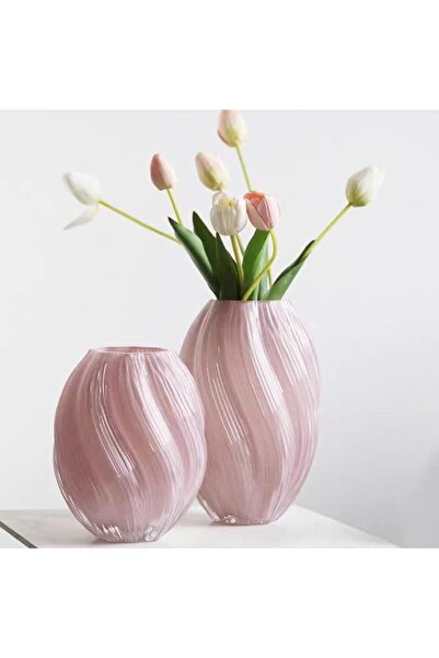 Qiccijoo Iridescent Crystal Glass Vase - Pink, 27cm