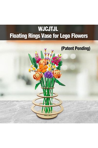 Generic Wooden Vase for Lego Flowers, Floating Rings Vase for Lego Flower Bouquet Building Set, Display Sta