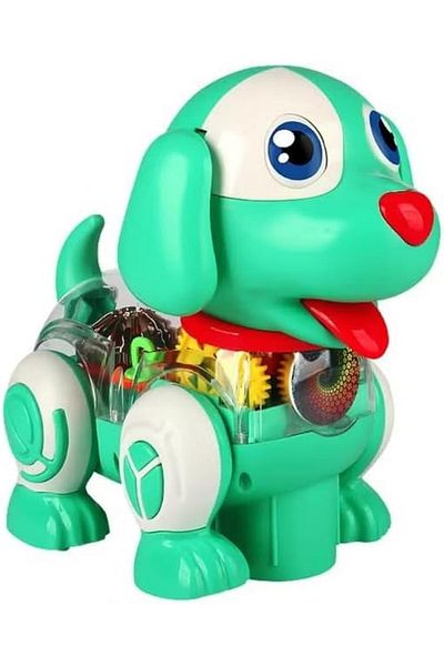 Generic Toy Box Electric Cartoon Walking Dog Toy Transparent Gear Toy Led Music Mechanic 30X20X10 Cm Green