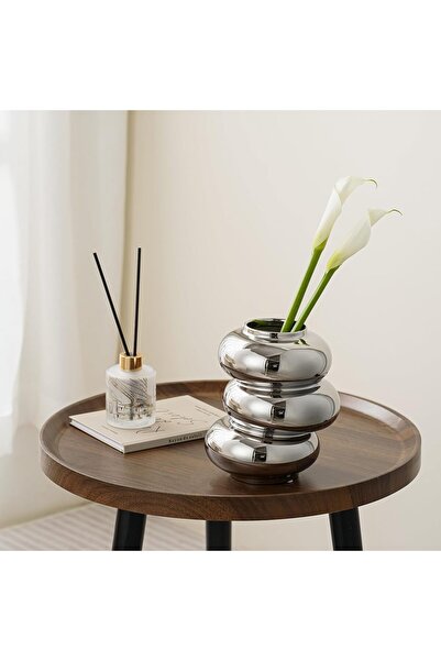 AZONEE Modern Silver Ceramic Doughnut Vase - Stylish Decorative Flower Holder (1 Piece)