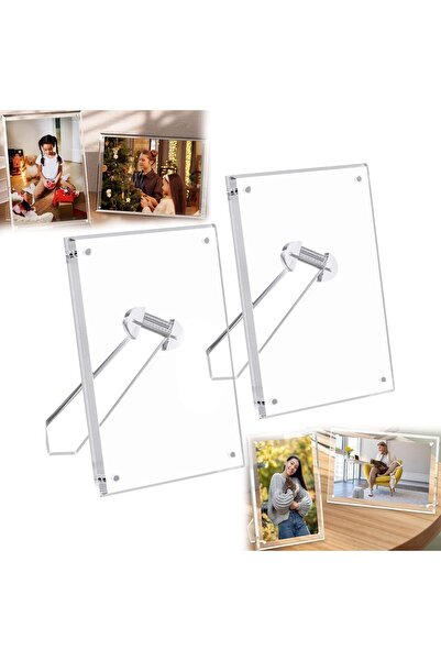 AZONEE إطار صور مغناطيسي من الأكريليك مقاس 5×7، شفاف، مزدوج الجوانب (عبوة من قطعتين)