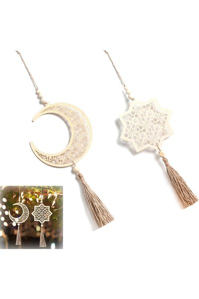 Generic Duomama Eid Decoration Set: Chic Wooden Pendant Ornaments for Festive Ramadan Atmosphere - 2 Pieces