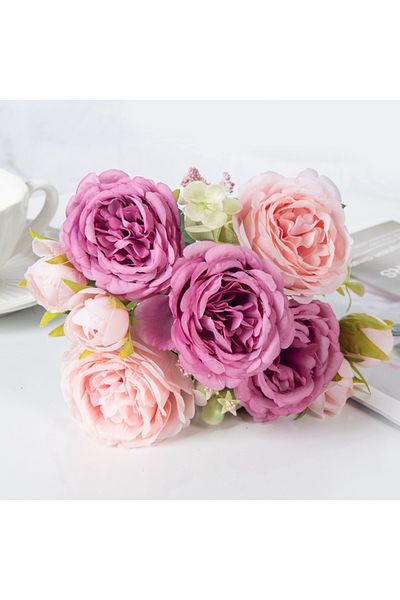 Choice Deep Pink Fake Silk Peony Vases for Home Decor Christmas Garland Wedding Party Living Room Bouquet D