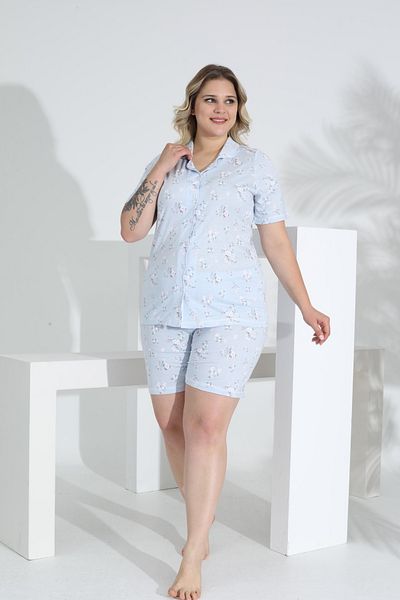 Evia Angelique Bamboo Fabric Set de pantaloni scurți pentru femei, cu mâneci scurte, cu nasturi, 22055