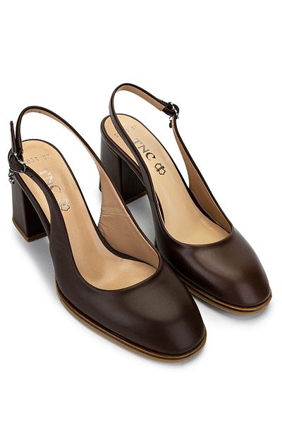Tamer Tanca Women's Genuine Leather Brown Heeled Shoes