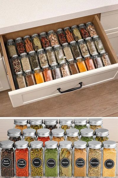 Saharaz 24-Piece Glass Spice Jar Set,With silicone funnel,120ml,storing condiments,for Kitchen