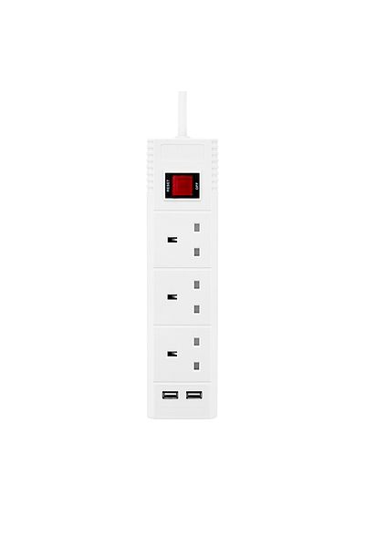 Lawazim سلك تمديد ثلاثي الاتجاهات عالي التحمل - 2990 واط مع كابل بطول 5 أمتار، ومنفذي USB، ومفاتيح تشغيل/إيقاف