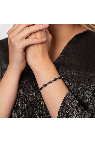 Tesbihane Macrame Braided Natural Cut Dorica Ball Detailed Dark Color Tiger Eye Natural Stone Women's Bracelet