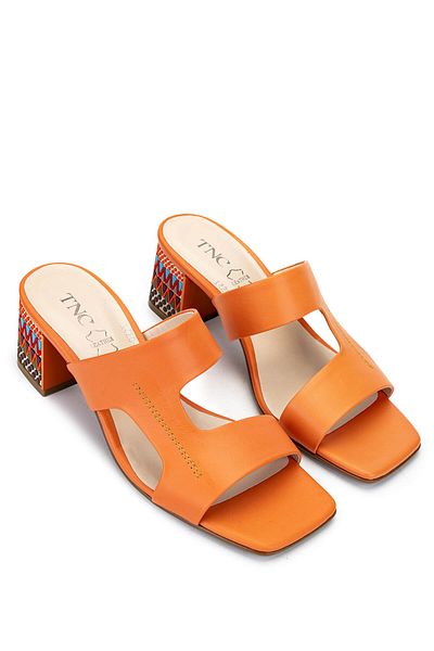 Tamer Tanca Women's Genuine Leather Orange Heeled Slippers