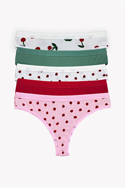 Genel Markalar Meyve Desenli Kombin Kadın 5'li Tanga